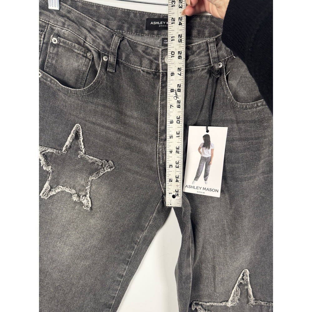 Womens Jeans Black Baggy Wide Leg Distressed Wash Star NWT Size 7/28 Y2K Grunge - Picture 13 of 16